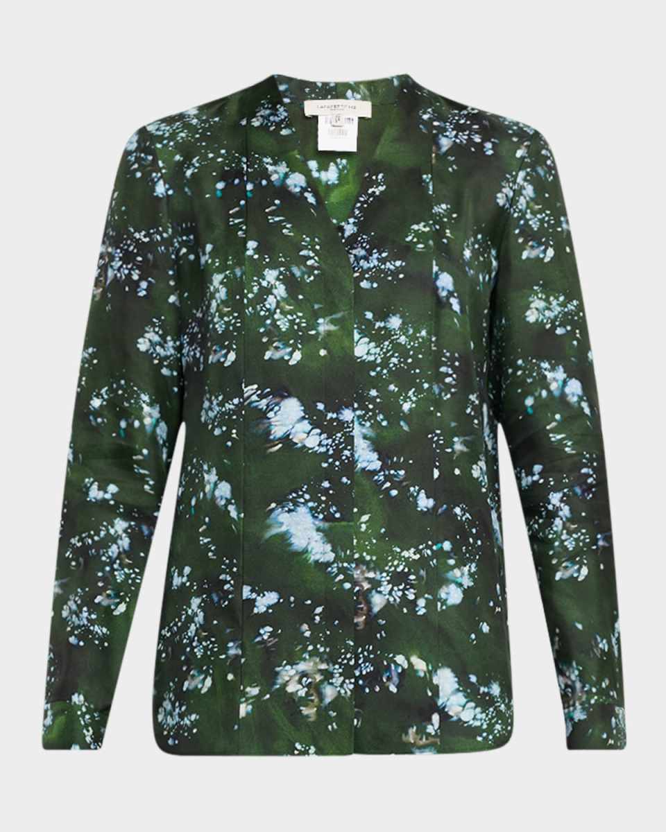 Abstract-Print Silk Blous